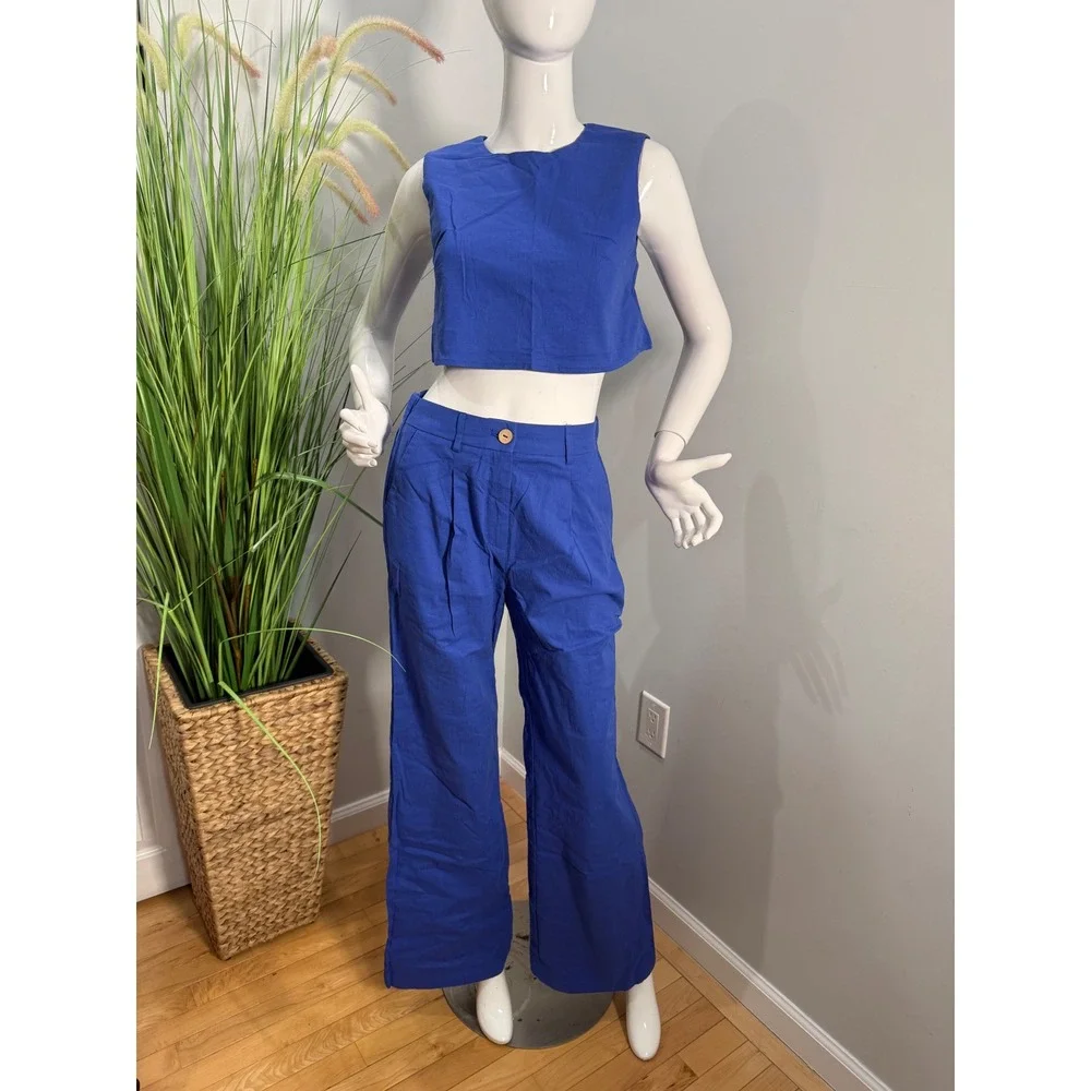 Commense Cotton Blue Chic Cobalt Crop & Pant Set size S‎